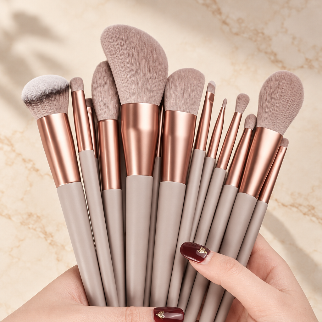 Set de 13 pinceaux de maquillage doux et moelleux + pochette