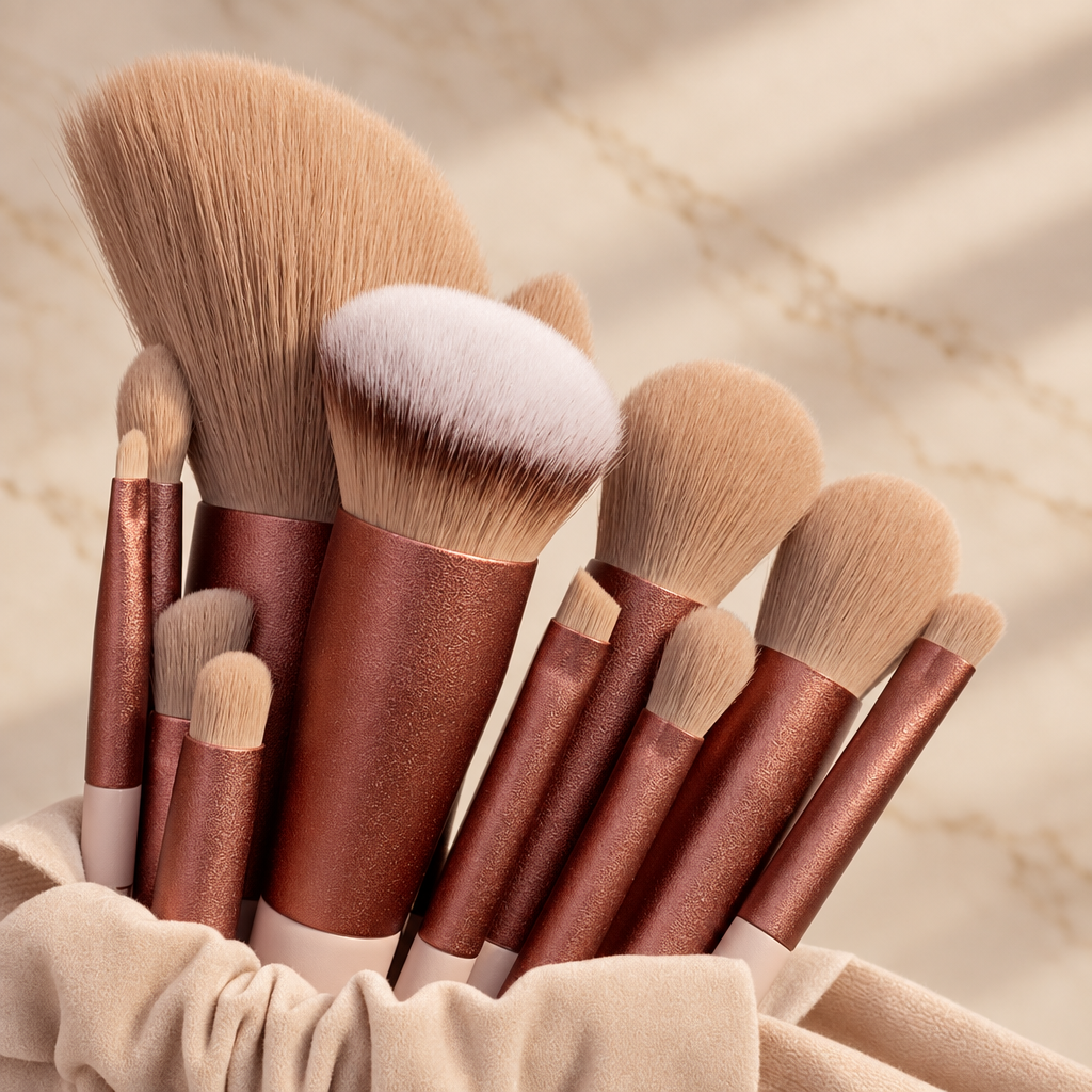 Set de 13 pinceaux de maquillage doux et moelleux + pochette